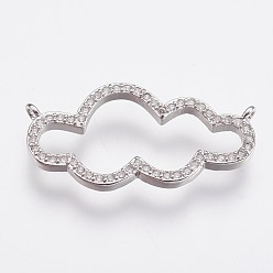 Платина Латунные микро проложить кубического циркония подвески, облако, платина, 13x25.5x2 мм, отверстие : 1 мм