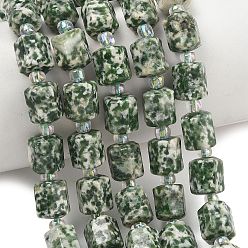 Камень с Зелеными Точками Натуральные зеленые пятна яшмовых нитей, шестиугольник, с бисером, 9.5~10.5x8~8.5x9~9.5 мм, отверстие : 1~1.2 мм, около 30 шт / нитка, 15.16''~15.94'' (38.5~40.5 см)