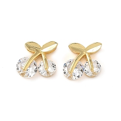 Настоящее золото 18K Латунные микро проложить кубического циркония подвески, черри прелести, реальный 18 k позолоченный, 10x11x5 мм, отверстие : 1.5x2.7 мм