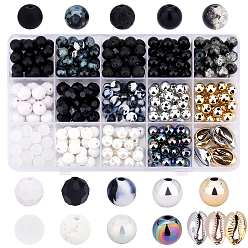Mixed Color DIY Beads Jewelry Making Finding Kit, Including Round Glass & Acrylic & Natural Lava Rock & Electroplated Shell & ABS Plastic Beads, Mixed Color, 3076~3084cs/box