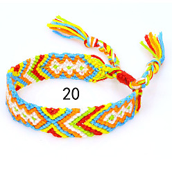 Yellow Cotton Braided Rhombus Pattern Cord Bracelet, Ethnic Tribal Adjustable Brazilian Bracelet for Women, Yellow, 5-7/8~14-1/8 inch(15~36cm)