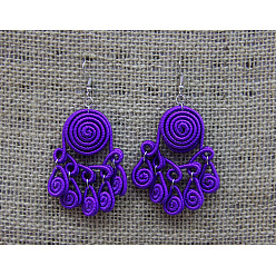 Розовато-лиловый Серьги-подвески из железного полиэстера, спиральный цветок, платина, розовато-лиловый, 65 мм