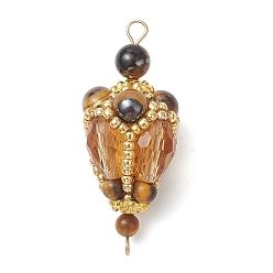 Тигровый глаз Богемные подвески в виде капель из натурального тигрового глаза с звеньями в форме капли, украшенные стеклянными бусинами., золотые, 42~42.5x20~20.5 мм, Отверстие : 1.8 мм & 2.5 мм