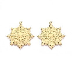 Настоящее золото 18K 304 подвески-снежинки из нержавеющей стали, ионное покрытие (ip), реальный 18 k позолоченный, 41x39x1.5 мм, отверстие : 1.8 мм