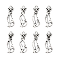 Античное Серебро Подвески из сплава в тибетском стиле, полый, форма кошки, античное серебро, без кадмия, без никеля и без свинца, 34x12x2 мм, отверстие : 3 мм