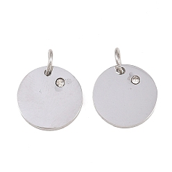 Нержавеющая Сталь Цвет 316 хирургические подвески из нержавеющей стали, с кубического циркония, плоско-круглые, прозрачные, цвет нержавеющей стали, 12x2 мм, отверстие : 3 мм