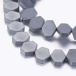 Non-magnetic Hematite Non-magnetic Synthetic Hematite Beads Strands, Frosted, Hexagon, 9x10x3mm, Hole: 1mm, about 45pcs/strand, 15.55 inch(39.5cm)