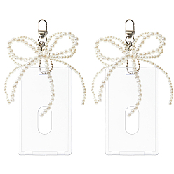 Белый 2шт пластиковая идентификационная карта, с подвесками-бантиками из искусственного жемчуга из смолы и поворотными застежками из сплава, белые, 173 мм