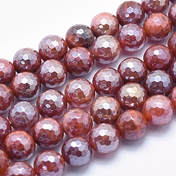 Fire Agate Electroplate Natural Fire Crackle Agate Beads Strands, Dyed & Heated, Faceted, Round, 10mm, Hole: 1.2mm, about 39pcs/strand, 15.7 inch