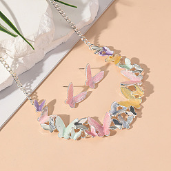 Разноцветный Комплект из колье и серег из сплава с бабочкой и эмалью для женщин, красочный, 16.14~19.29 дюйм (41~49 см), 18x18 мм