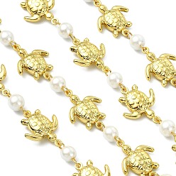 Золотой 1ручная работа 304 цепочки из нержавеющей стали с звеньями в форме черепахи, с выпечкой окрашены перламутровым стеклом круглые бусины, пайки, золотые, ссылка: 19.5x15x4.5мм и 12x6мм