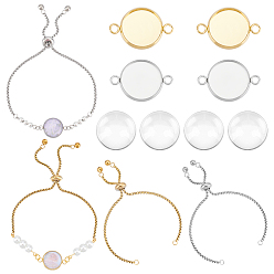 Золотой & Цвет Нержавеющей Стали Набор для самостоятельного изготовления браслета со слайдером из купольного звена, включая регулируемые 304 изготовление браслета из нержавеющей стали и плоские круглые соединители кабошонов и стеклянные кабошоны, золотые и нержавеющая сталь цвет, 12 шт / коробка