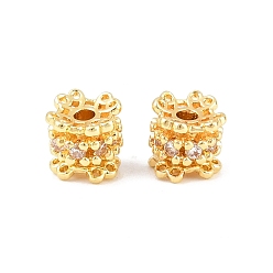 Chapado en Oro Real 18K Micropave de latón transparente perlas de circonio cúbico, columna con flor, chapado en rack, larga duración plateado, sin plomo y el cadmio, real 18 k chapado en oro, 5.5x5 mm, agujero: 1.5 mm