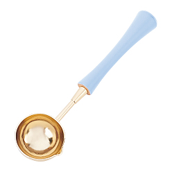 Light Sky Blue Brass Wax Sticks Melting Spoon, with Wood Handle, Light Sky Blue, 11.45x3x1.5cm, Inner Diameter: 2.7cm