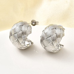 Платина Латунные плетеные серьги-гвоздики в форме буквы С, долговечный, стойки покрытие, платина, 19.5x15 мм