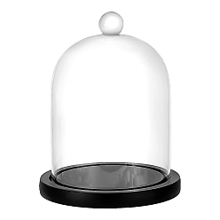 Noir Couvercle de dôme en verre en arc, vitrine décorative, terrarium cloche cloche avec base en bois, noir, 143x185mm