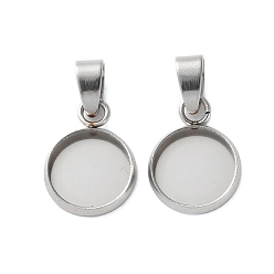 Нержавеющая Сталь Цвет 304 Настройки кабошон из нержавеющей стали кулон, плоские круглые прелести, цвет нержавеющей стали, лоток : 10 мм, 15.5x11.5x2 мм, отверстие : 6x3.5 мм