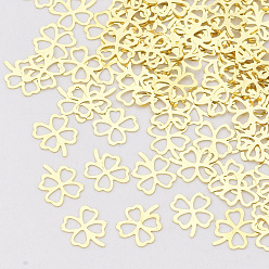 Golden Brass Cabochons, Nail Art Decoration Accessories, Clover, Golden, 5x4.5x0.1mm, about 10000pcs/bag
