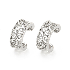 Платина Серьги-каффы из латуни с реечным покрытием, без кадмия и без свинца, долговечный, полое кружево, платина, 13x6 мм