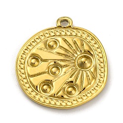 Настоящее золото 18K Ионное покрытие (ip) 304 подвески из нержавеющей стали, плоский круглый с солнечным шармом, реальный 18 k позолоченный, 21x19.5x2.5 мм, отверстие : 1.5 мм