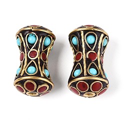 Малиновый Индонезийские бусины ручной работы, песочные часы, со смолой и непокрытой латунью, малиновый, 22.5~24x13 мм, отверстие : 1.8 мм