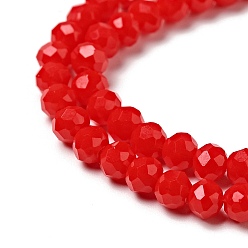 Red Opaque Solid Color Crystal Glass Rondelle Beads Strands, Faceted, Red, 3.5x2.5~3mm, Hole: 1mm, about 138pcs/strand, 12.9 inch