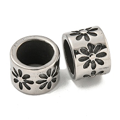 Античное Серебро 316 бусины из хирургической нержавеющей стали с большими отверстиями, текстурированная колонка, античное серебро, 9x12x9 мм, отверстие : 8 мм