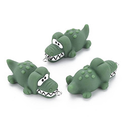 Морско-зеленый Большие подвески из непрозрачной смолы, с платиновым тоном железная петля, крокодил, цвета морской волны, 54.5~55.5x28.5x19.5 мм, отверстие : 2.5 мм