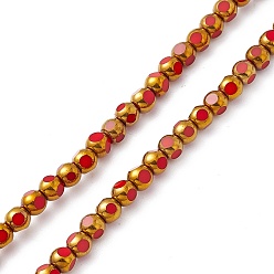Red Electroplate Glass Beads Strands, Half Rainbow Plated, Faceted Round, Red, 4.5x4mm, Hole: 0.8mm, about 63pcs/strand, 10.24 inch(26cm)