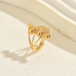 Round Brass Cuff Open Rings for Women, Real 18K Gold Plated, Round, 16mm~20mm