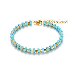 Синтетическая Бирюза Браслет из нержавеющей стали с натуральным камнем для женщин, повседневная одежда, несколько цветов