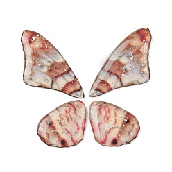 Indian Red Translucent Resin Pendants Set, with Silver Foil, Butterfly Wing Charm, Indian Red, 23~39x19.5~24x2.5mm, Hole: 1mm, 4pcs/set
