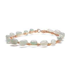 Зеленый Авантюрин Плетеный браслет из бусин из натурального зеленого авантюрина, ювелирные изделия из драгоценных камней из медной проволоки для женщин, золотой свет, 8-1/8 дюйм (20.6 см)