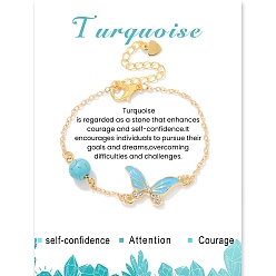 Синтетическая Бирюза Браслеты с синтетической бирюзой и эмалью в форме бабочки, с цепочкой из сплава для женщин, ссылка «бабочка»: 1/2x1 дюйм (1.4x2.5 см)