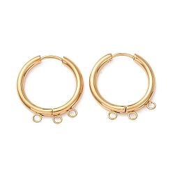 Golden 304 Stainless Steel Huggie Hoop Earring Findings, Round, with 3-Loops, Ion Plating(IP), Long-Lasting Plated, Golden, 23x21x2.5mm, Hole: 1.8mm