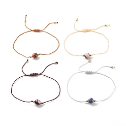 Mixed Stone Round Gemstone Braided Bead Bracelet, Adjustable Bracelet for Women, Inner Diameter: 3/8~3-1/4 inch(1~8.3cm)