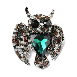 Античное Серебро Броши из сплава страз для одежды для женщин и мужчин, сова, античное серебро, 63x53 мм