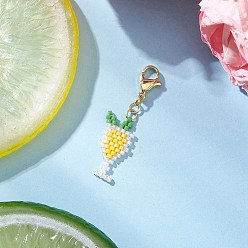 Желтый Подвесные украшения из стеклянных бусин ручной работы, коктейль, с 304 из нержавеющей стали Lobster Claw застежками, желтые, 40 мм, Кулон : 22x11x1.7 мм