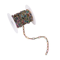 Rainbow Color Вакуумное покрытие pvd 304 цепи из нержавеющей стали, скрепки, тянутые удлиненные кабельные цепи, пайки, с катушкой, Радуга цветов, 9.7x4.2x0.6 мм, 5 м / рулон