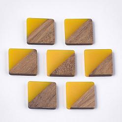 Золотистый Кабошоны из смолы и ореха, квадратный, золотые, 20x20x3.5 мм