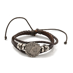 Playing Theme Трехслойные многожильные браслеты со шнуром из искусственной кожи, Сплав связывает браслеты, покер, внутренний диаметр: 2-1/4~3-3/4 дюйм (5.7~9.5 см)