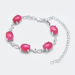 Natural Agate Natural Agate Link Chain Bracelets, with Brass Findings, Real Platinum Plated, Oval and Infinity, 5-3/4 inch~6 inch(14.5~15cm)