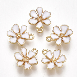 Белый Подвески из сплава , с эмалью, цветок, золотой свет, белые, 15x12.5x4 мм, отверстие : 1.4 мм