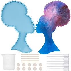 Небесно-голубой Африканские женщины своими руками делают наборы, с силиконовыми формами, силиконовый мерный стакан 100 мл, пластиковые переносные пипетки, березы деревянные ремесленные мороженого палочки, латексные кроватки, голубой, 27 шт / комплект