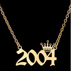 Number Год рождения короны 201 ожерелья из нержавеющей стали для женщин, золотые, число 2004, 17.72 дюйм (45 см)