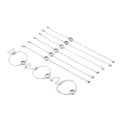 Stainless Steel Color Tarnish Resistant 304 Stainless Steel Link Chain Bracelet Making, with Lobster Claw Clasps and Flat Round Cabochon Settings, Mixed Style, Stainless Steel Color, Tray: 14mm, 5.62~6.49 inch(14.3~16.5cm)