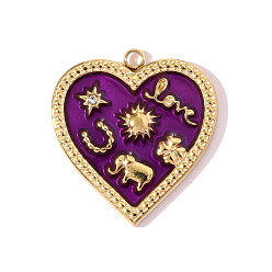 Фиолетовый 304 нержавеющей стальной эмали подвески, шарма сердца, со стразами, ионное покрытие (ip), реальный 18 k позолоченный, фиолетовые, 20x18 мм