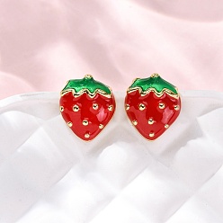 Клубника Серьги-гвоздики из латуни, без кадмия и без свинца, стойки покрытие, долговечный, золотые, клубника, 13x10.5 мм
