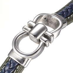 Dark Olive Green Men's Braided Leather Cord Bracelets, with 304 Stainless Steel Findings and Magnetic Clasps, Dark Olive Green, 8-5/8 inch(220mm)