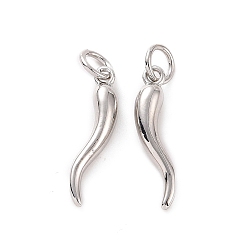 Платина Стойки обшивки латунные подвески, с целью перехода в кольце, долговечный, без кадмия и без свинца, рог изобилия / итальянский рог cornicello очарование, платина, 18x4x4 мм, Перейти кольцо: 5x0.9 мм, внутренний диаметр: 3 мм